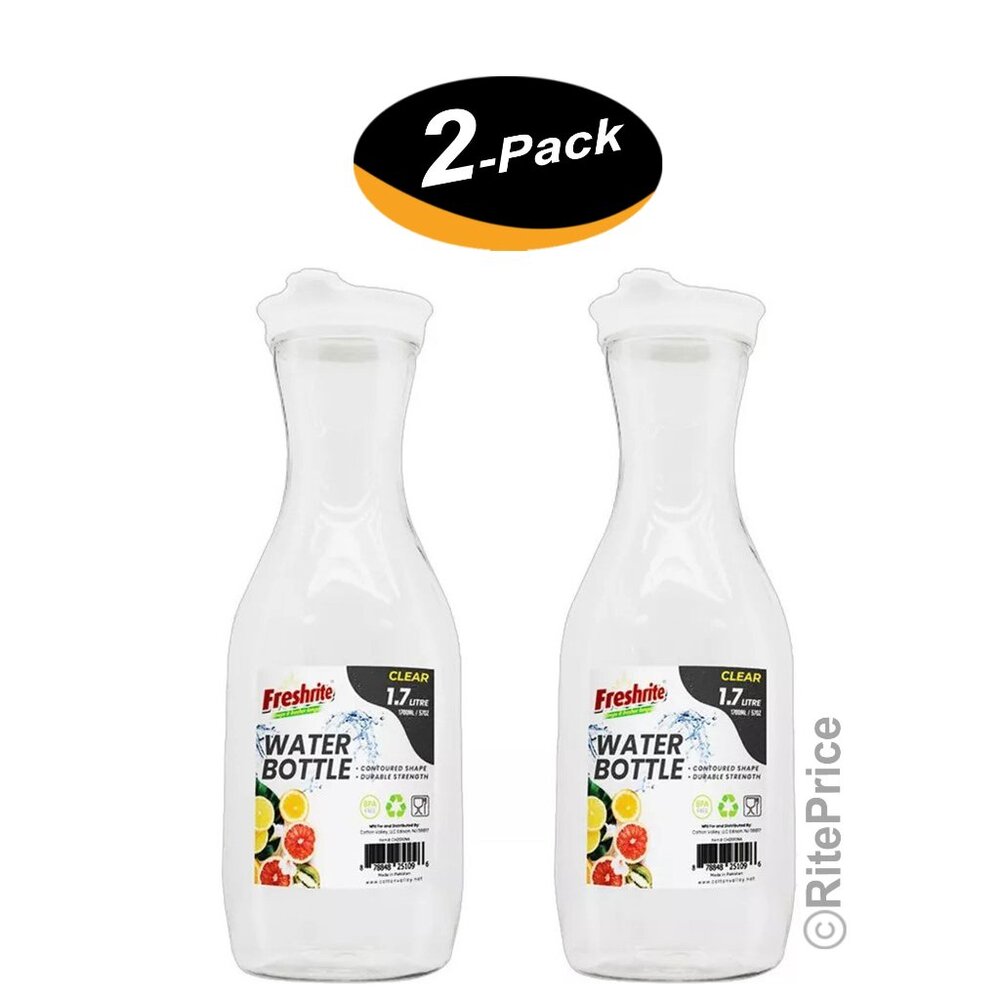 Large Water Carafes, Bottles with Flip Top Lid 57Oz/1.7L Each BPA Free (2 Pack)